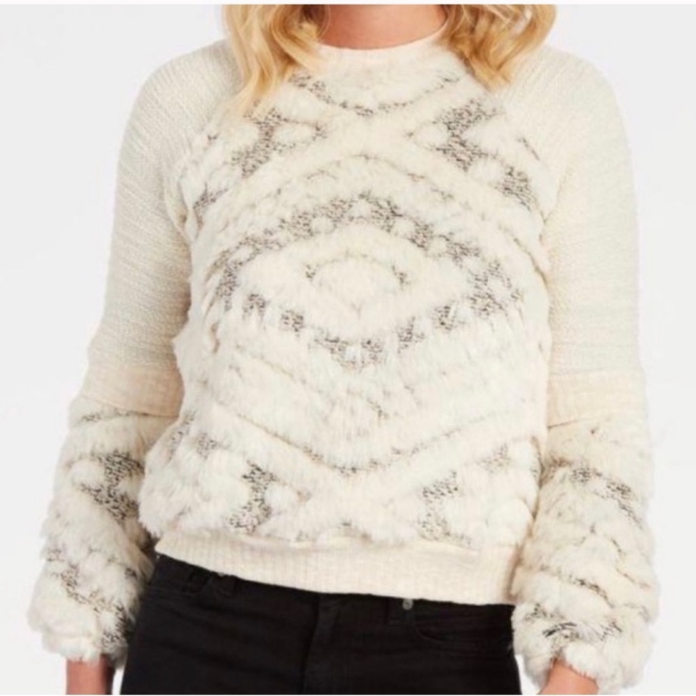 Anthropologie Amadi Texture-Stitched Calista Faux Fur Moroccan Sweatshirt Top
